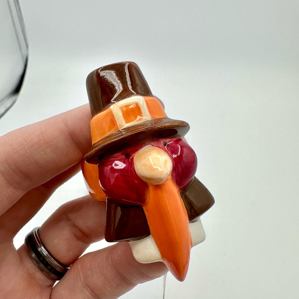 NEW Russ Thanksgiving Ceramic Napkin Rings - Pilgrim Native American Turkey - Picture 5 of 9